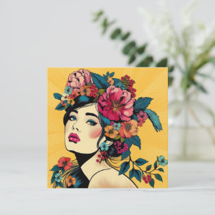 Art Print Card Woman With Flower Wreath