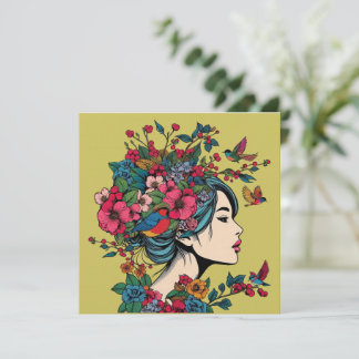Art Print Card Women In Fall With Red Berries