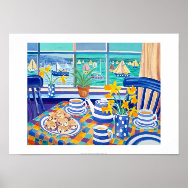 Art Print: Cornish Tea Time. ( Cornish Blue ) Poster (Front)