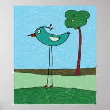 Art Print, Cute Bird and Tree
