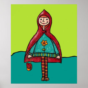 Art Print, Cute Little Red Riding Hood Drawing Poster