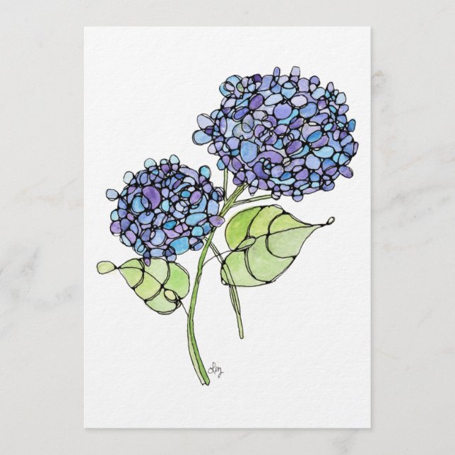 Art Print - Hydrangea - Watercolor & Ink  Card (Front)