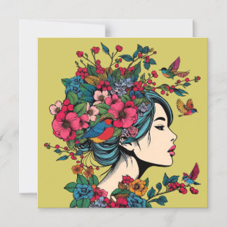 Art Print Magnet Card Women In Fall With...