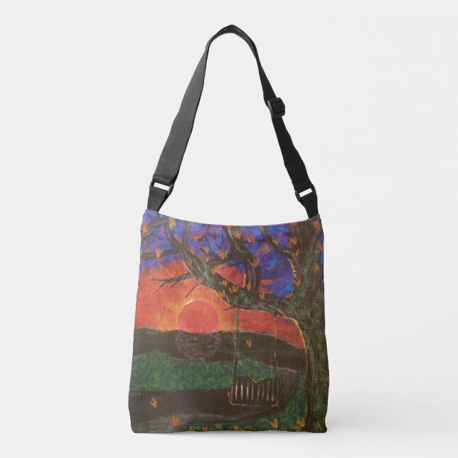 Art print on crossbody bag of "Autumn Swings..." (Front)