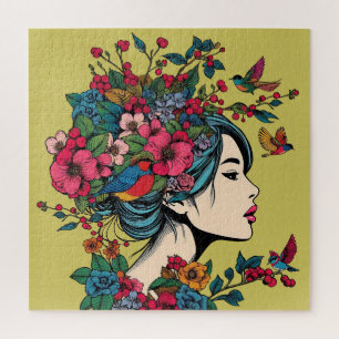 Art Print Puzzles Women In Fall With Red Berries