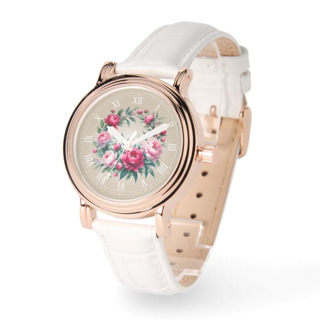 Art Print Watercolor Peonies Wreath Watch (Angle)