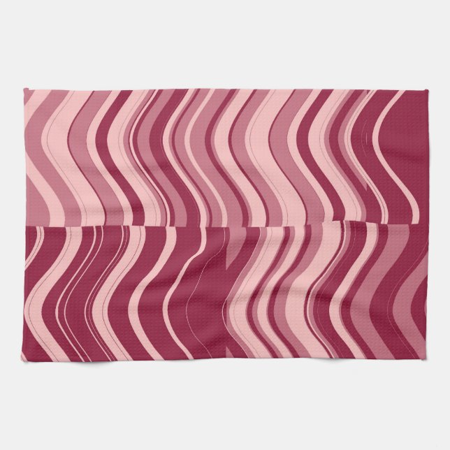 Art Retro Deep Red and Pink Wave Abstract Tea Towel (Horizontal)