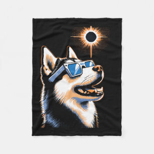 Art Solar Eclipse Husky Dog Wearing Eclips Glasses Fleece Blanket