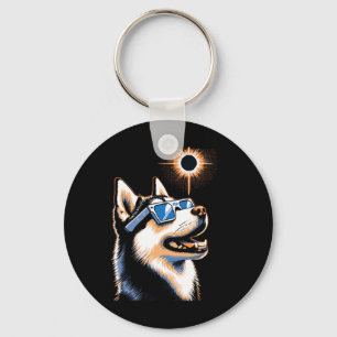 Art Solar Eclipse Husky Dog Wearing Eclips Glasses Key Ring