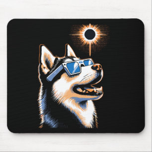 Art Solar Eclipse Husky Dog Wearing Eclips Glasses Mouse Pad