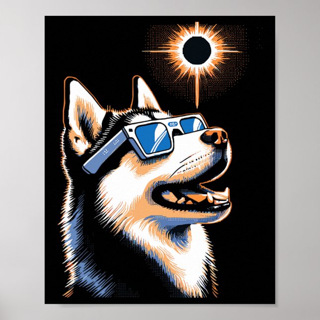 Art Solar Eclipse Husky Dog Wearing Eclips Glasses Poster (Front)