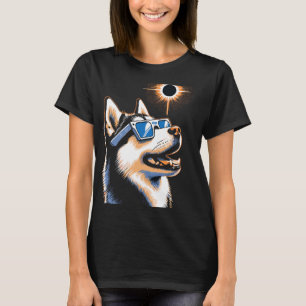 Art Solar Eclipse Husky Dog Wearing Eclips Glasses T-Shirt
