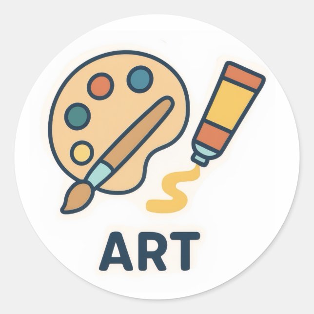 Art Subject – Paint Palette & Brush Classic Round Sticker (Front)