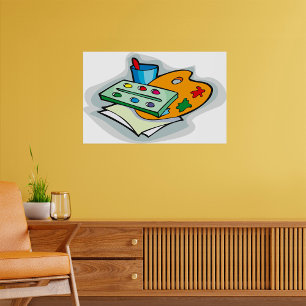 Art Supplies Watercolor Palette and Paintbrush  Poster