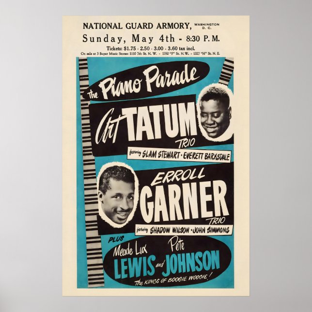Art Tatum - Erroll Garner jazz poster - Piano (Front)