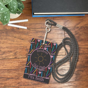 Art Teacher-Colour Pencils Doodle Hall Pass Badge ID Badge