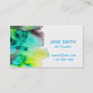 Art teacher colourful watercolor abstract art business card