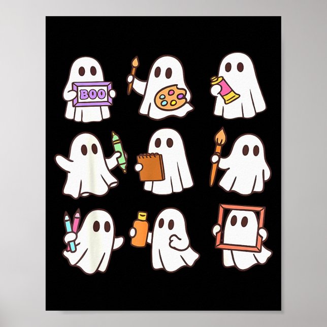 Art Teacher Ghost Halloween Artists Painter Teache Poster (Front)