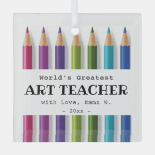 Art teacher gift idea personalised pencils glass tree decoration