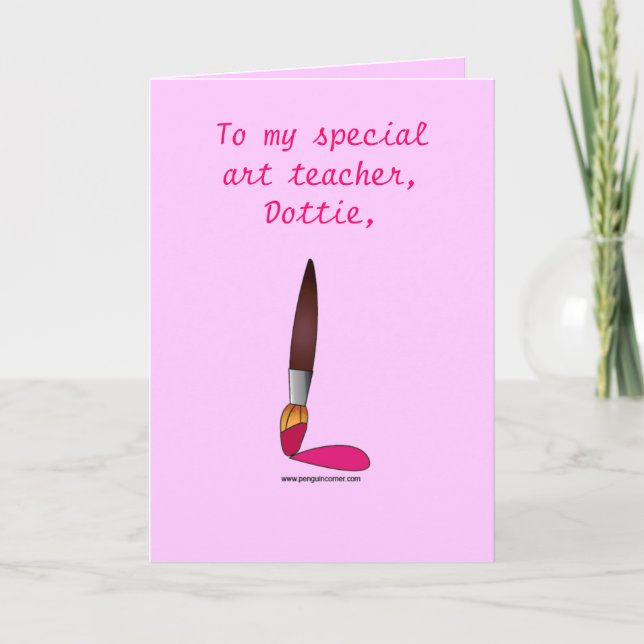 Art Teacher Name Customisable Paintbrush Thank You Card (Front)