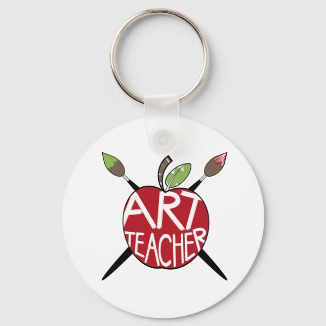 Art Teacher Painted Apple & Paint Brushes Key Ring (Front)