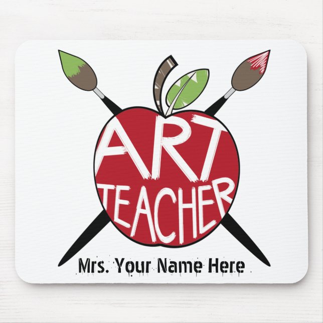 Art Teacher Painted Apple & Paint Brushes Mouse Pad (Front)