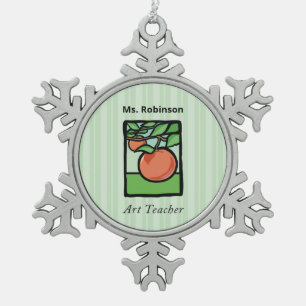 Art Teacher Thank You, Apple Snowflake Pewter Christmas Ornament
