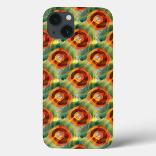 art texture abstract water green, orange, circle iPhone 13 case