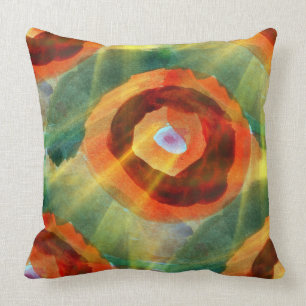 art texture abstract water green, orange, circle cushion