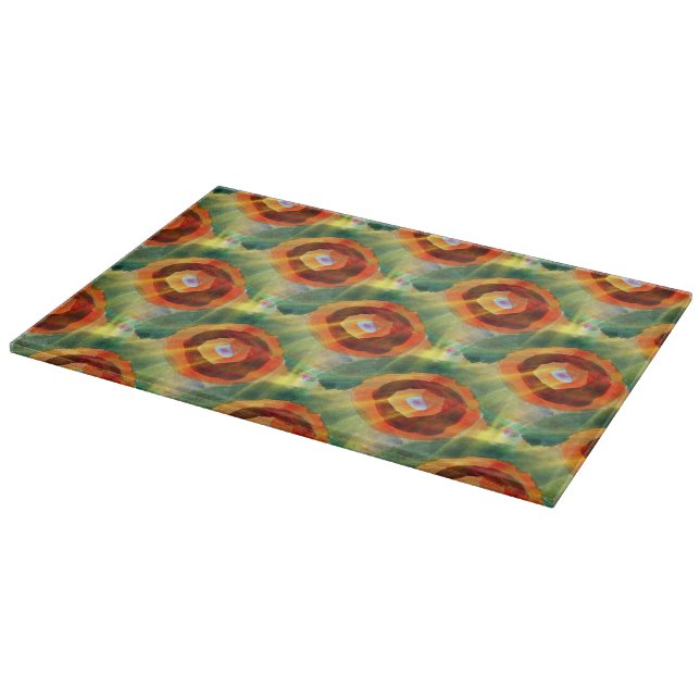 art texture abstract water green, orange, circle cutting board (Corner)