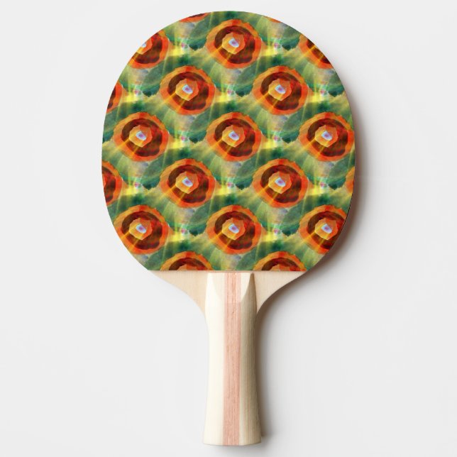 art texture abstract water green, orange, circle ping pong paddle (Front)