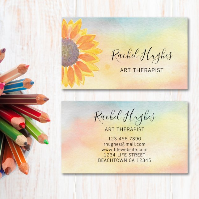 Art Therapist Sunflower Watercolor Business Card (Creator Uploaded)