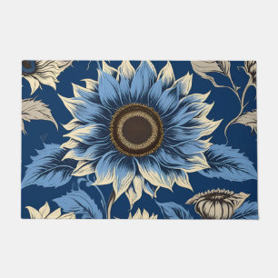 Art vintage blue sunflower pattern doormat