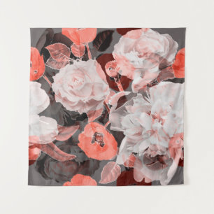 art vintage blurred monochrome and colourful red, tapestry