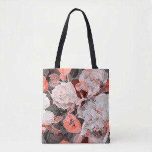 art vintage blurred monochrome and colourful red, tote bag