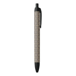 Art vintage damask pattern, golden black ink pen
