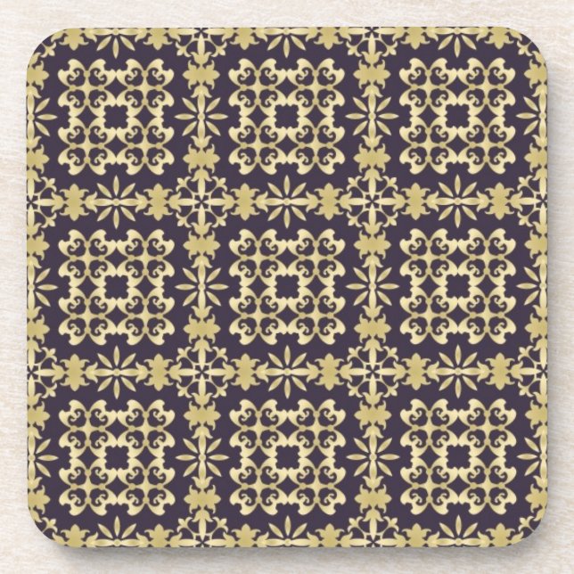 Art vintage damask pattern, golden coaster (Front)