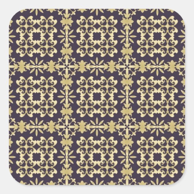Art vintage damask pattern, golden square sticker (Front)