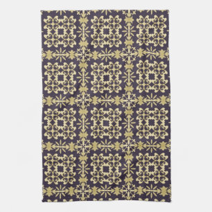 Art vintage damask pattern, golden tea towel