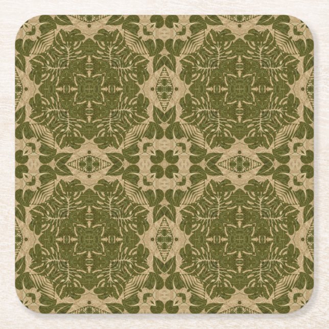Art vintage damask pattern square paper coaster (Front)