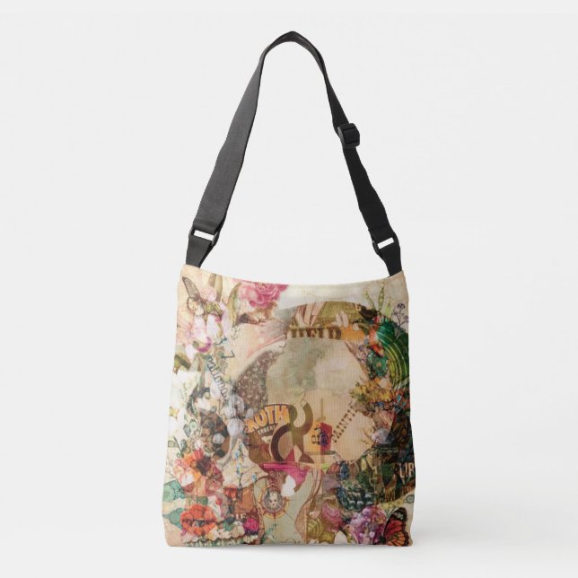 Art Vintage Sugar Skull Flowers Crossbody Bag (Front)