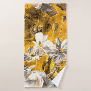 art vintage watercolor monochrome floral seamless bath towel