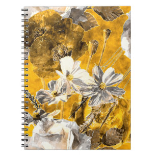 art vintage watercolor monochrome floral seamless notebook