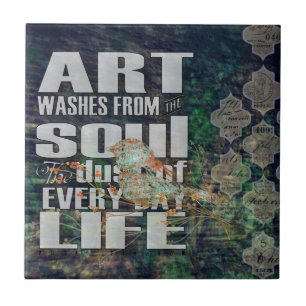 Art Washes the Soul Grunge Bird Digital Art Ceramic Tile
