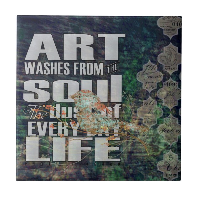 Art Washes the Soul Grunge Bird Digital Art Ceramic Tile (Front)