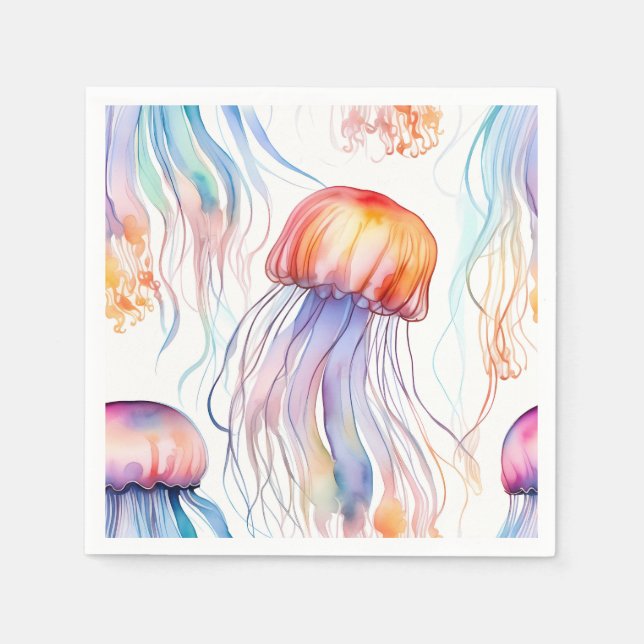 Art watercolor jellyfish abstract colourful napkin (Front)