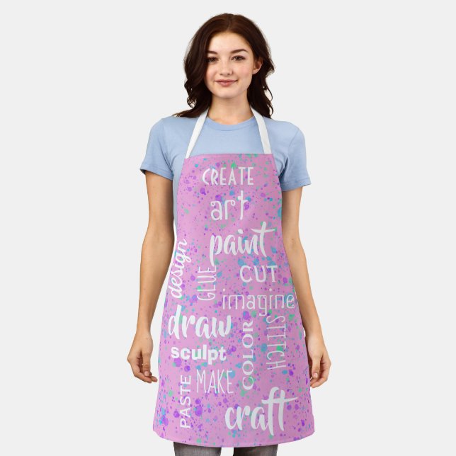 Art Words Pink Paint Splatter Apron (Worn)
