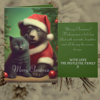 Artan & Pip | Whimsical Bear & Kitten Christmas Holiday Card