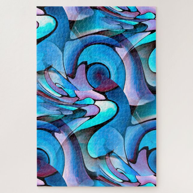 Artdeco Abstract Aqua Geometric Pattern Jigsaw Puzzle (Vertical)