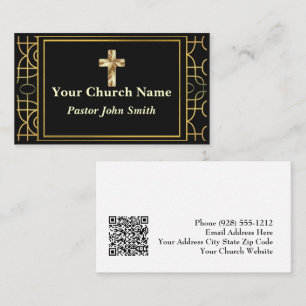 ArtDeco Church Pastor Gold Border Business Card